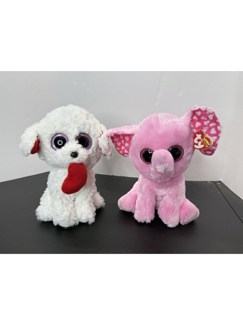 Lot Of 2 Ty Valentines Day 9" Beanie Boos Sugar Elephant And  Honey Bun Dog